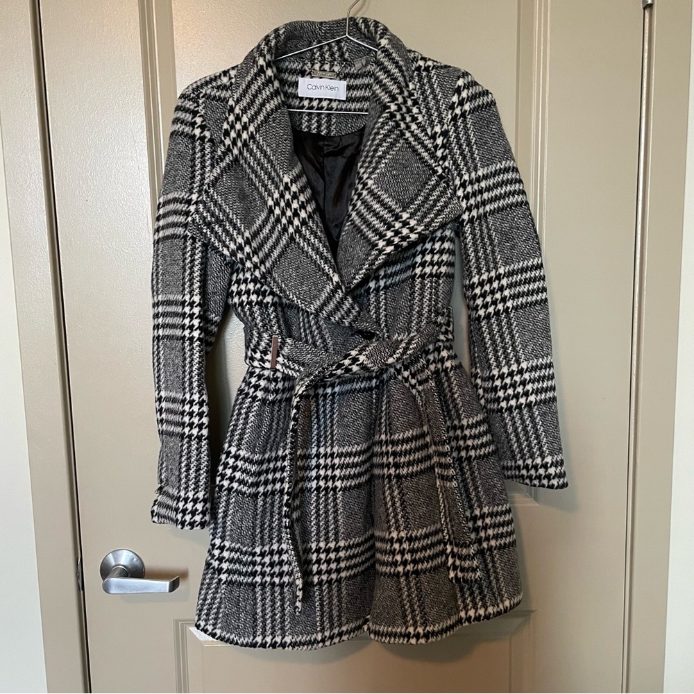 Calvin Klein Women's Checkered Wool Blend Trench Coat